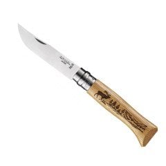 Opinel Inox No 8  Meşe Saplı Geyik Desenli Paslanmaz Çelik Çakı